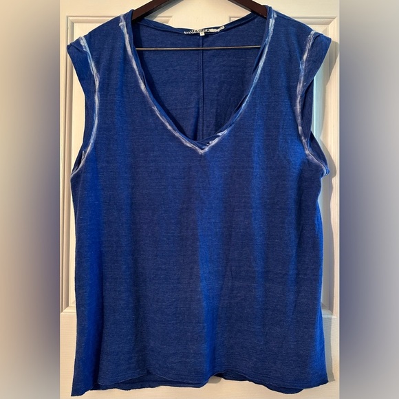 PAM & GELA Women L Blue V Neck Sleeveless MADE USA Tie Dye Details Soft Relaxed - Picture 1 of 9